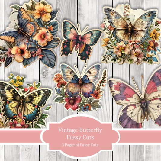 Vintage Butterfly Fussy Cuts - Junk Journal , Printable Journal, Junk Journal Tags, Junk Journal Ephemera