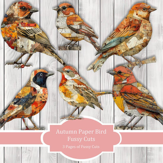 Autumn Paper Bird Fussy Cuts - Junk Journal , Printable Journal, Junk Journal Tags, Junk Journal Ephemera