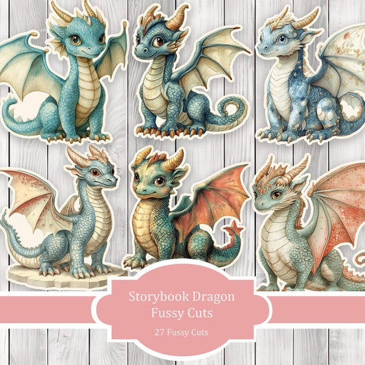 Storybook Dragon Fussy Cuts - Junk Journal , Printable Journal, Junk Journal Tags, Junk Journal Ephemera