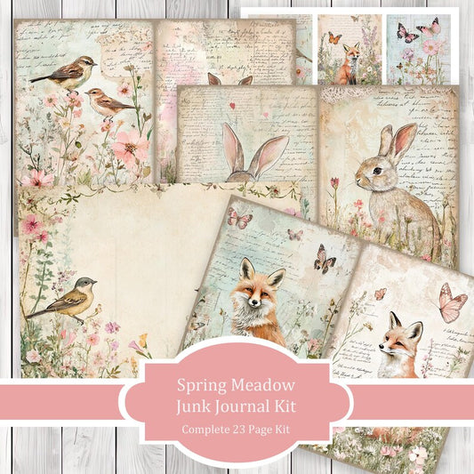 Spring Meadow - Junk Journal Kit, Journal Pages, Papers, Ephemera, Tags, Printable, Scrapbook Kit, Digital Download