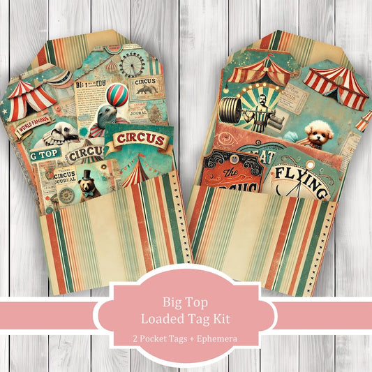 Big Top Loaded Tag Kit - Loaded Tags | Ephemera Labels | Paper Craft | Junk Journal Images Clip Art | Fussy Cut - Circus Loaded Tag Kit