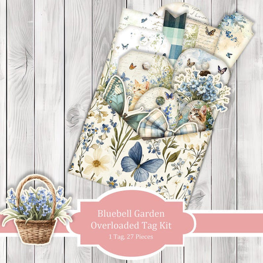 Bluebell Garden Overloaded Tag Kit - Botanical - Loaded Tags | Ephemera Labels | Paper Craft | Junk Journal Images Clip Art | Fussy Cut