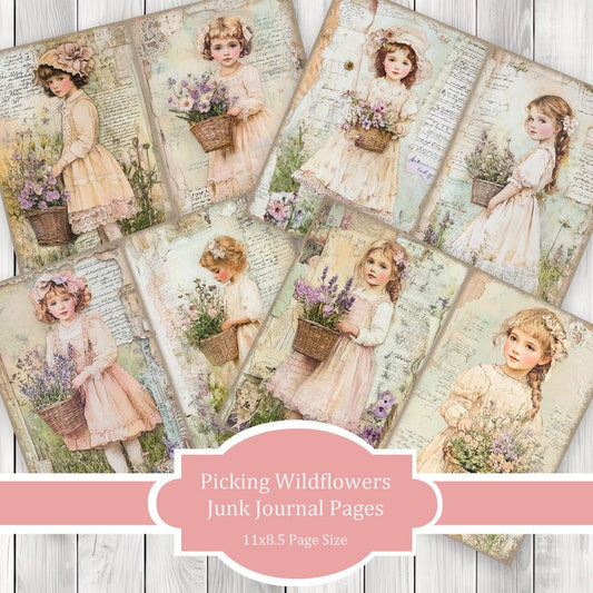 Picking Wildflowers - Journal Paper Set, Junk Journal Pages, Flower Junk Journal Paper, Printable Journal, Scrapbook Paper, Digital Paper