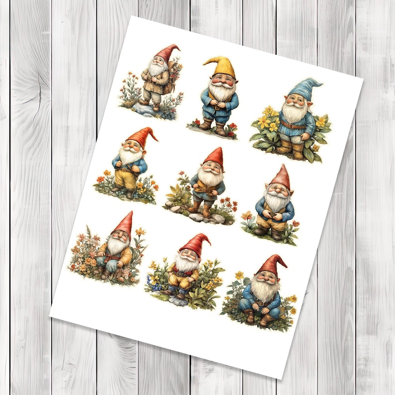 Garden Gnome Fussy Cuts - Junk Journal , Printable Journal, Junk Journal Tags, Junk Journal Ephemera