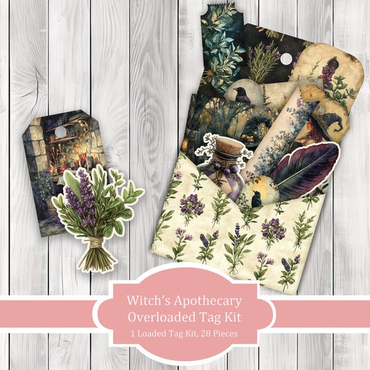 Witch's Apothecary Overloaded Tag Kit - Botanical - Loaded Tags | Ephemera Labels | Paper Craft | Junk Journal Images Clip Art | Fussy Cut