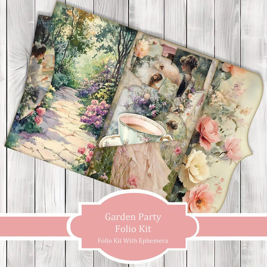 Garden Party Folio Kit - Journal Paper Set, Junk Journal Folio, Printable Journal, Scrapbook Paper, Vintage Birds