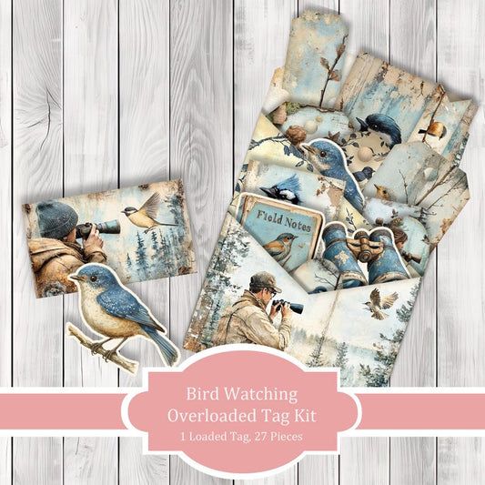 Bird Watching Overloaded Tag Kit - Botanical - Loaded Tags | Ephemera Labels | Paper Craft | Junk Journal Images Clip Art | Fussy Cut