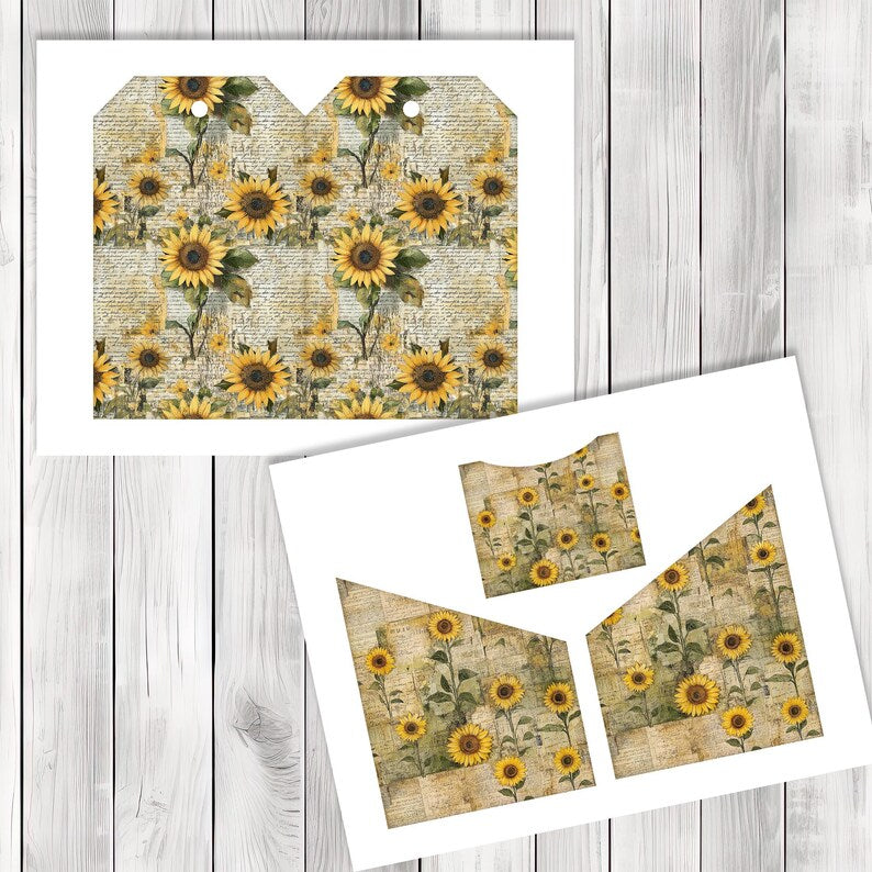 Sunflower and Bee Overloaded Tag Kit - Botanical - Loaded Tags | Ephemera Labels | Paper Craft | Junk Journal Images Clip Art | Fussy Cut