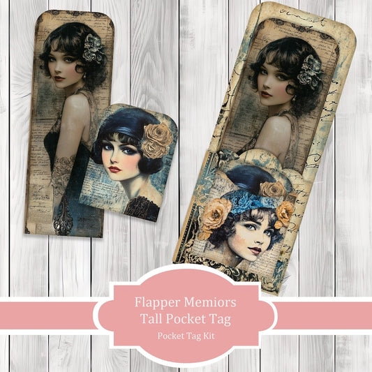 Flapper Memoirs Tall Pocket Tag Kit - Botanical - Loaded Tags | Ephemera Labels | Paper Craft | Junk Journal Images Clip Art | Fussy Cut
