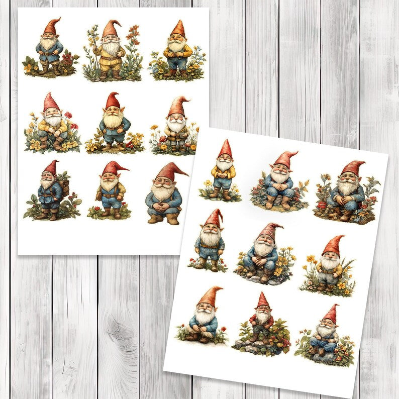 Garden Gnome Fussy Cuts - Junk Journal , Printable Journal, Junk Journal Tags, Junk Journal Ephemera