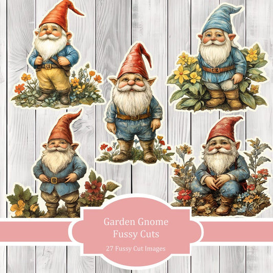 Garden Gnome Fussy Cuts - Junk Journal , Printable Journal, Junk Journal Tags, Junk Journal Ephemera