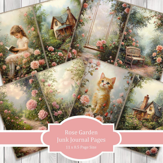 Rose Gaden - Journal Paper Set, Junk Journal Pages, Flower Junk Journal Paper, Printable, Scrapbook Paper, Digital Paper