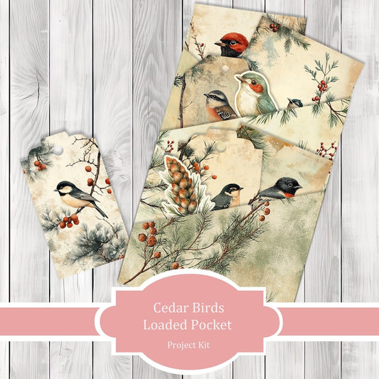 Cedar Birds Loaded Pocket Kit , Journal Pages, Pocket, Ephemera, Tags, Printable, Scrapbook Kit, Digital Download