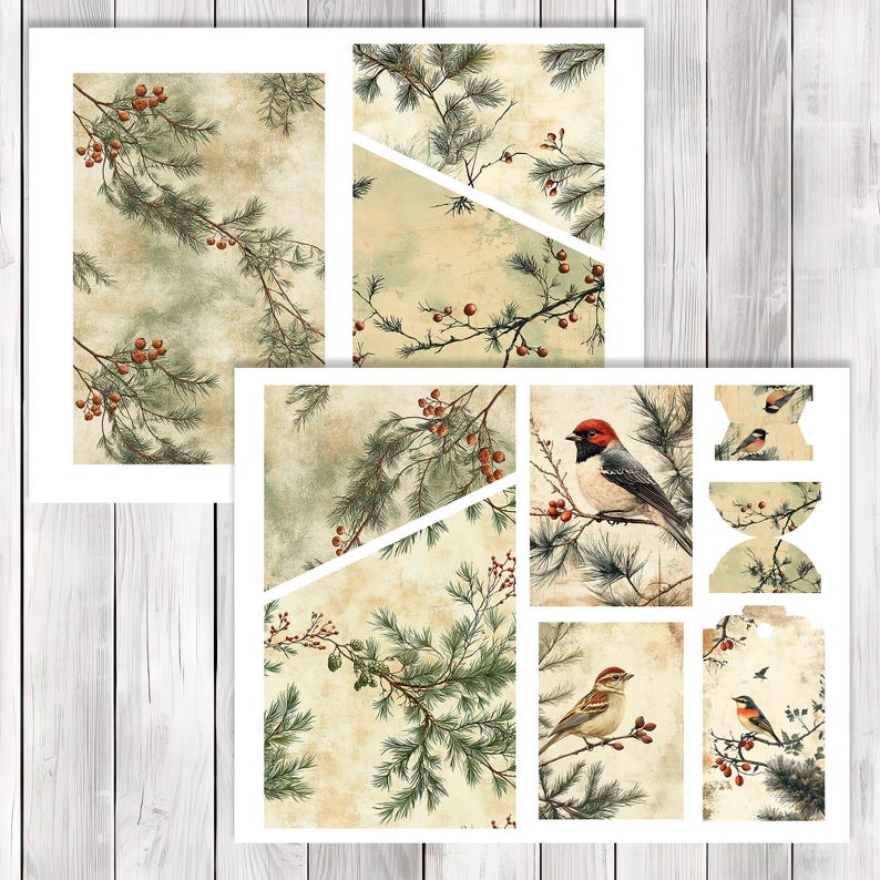 Cedar Birds Loaded Pocket Kit , Journal Pages, Pocket, Ephemera, Tags, Printable, Scrapbook Kit, Digital Download