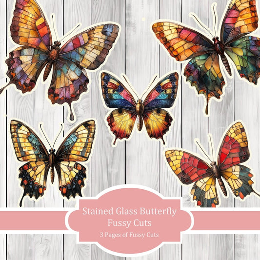Stained Glass Butterfly Fussy Cuts - Junk Journal , Printable Journal, Junk Journal Tags, Junk Journal Ephemera