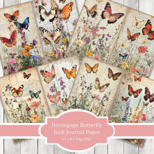 Decoupage Butterfly - Junk Journal Pages, Journal Paper Set, Bird Junk Journal Paper, Printable Journal, Scrapbook Paper, Digital Paper