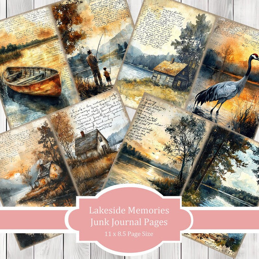Lakeside Memories - Journal Paper Set, Junk Journal Pages, Flower Junk Journal Paper, Printable Journal, Scrapbook Paper, Digital Paper