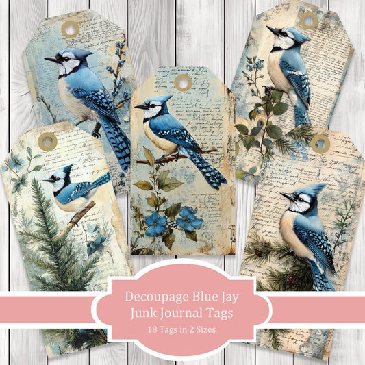 Decoupage Blue Jay - Junk Journal Tags - Ephemera Labels - Junk Journal Images - Fussy Cut - Scrapbooking - Instant Download