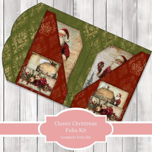Classic Christmas Folio Kit - Journal Paper Set, Junk Journal Folio, Printable Journal, Scrapbook Paper, Christmas Folio