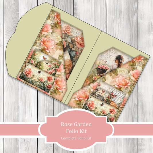Rose Garden Folio Kit - Journal Paper Set, Junk Journal Folio, Printable Journal, Scrapbook Paper, Christmas Folio