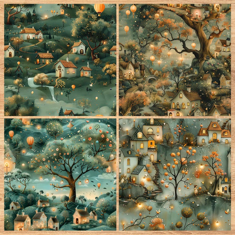 Magical Village - Seamless Pattern - Digital Paper - Printable Journal, Scrapbook Paper, Seamless