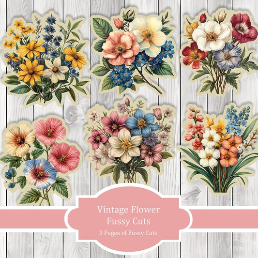 Vintage Flower Fussy Cuts - Junk Journal , Printable Journal, Junk Journal Tags, Junk Journal Ephemera