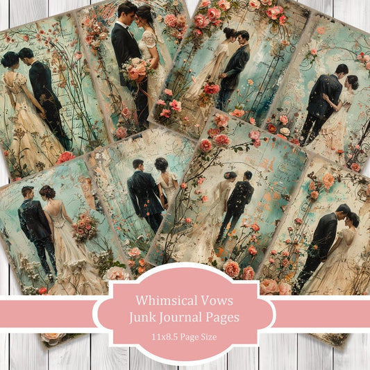 Whimsical Vows Journal Paper Set, Junk Journal Pages, Flower Junk Journal Paper, Printable Journal, Scrapbook Paper, Digital Paper