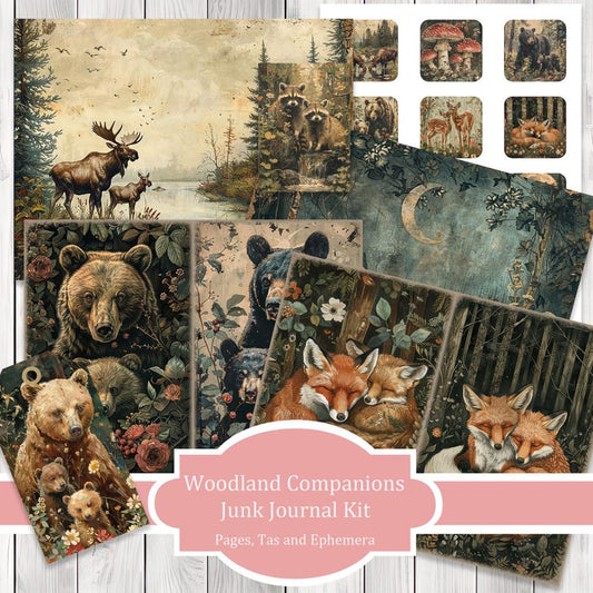 Woodland Companions - Junk Journal Kit, Journal Pages, Papers, Ephemera, Tags, Printable, Scrapbook Kit, Digital Download