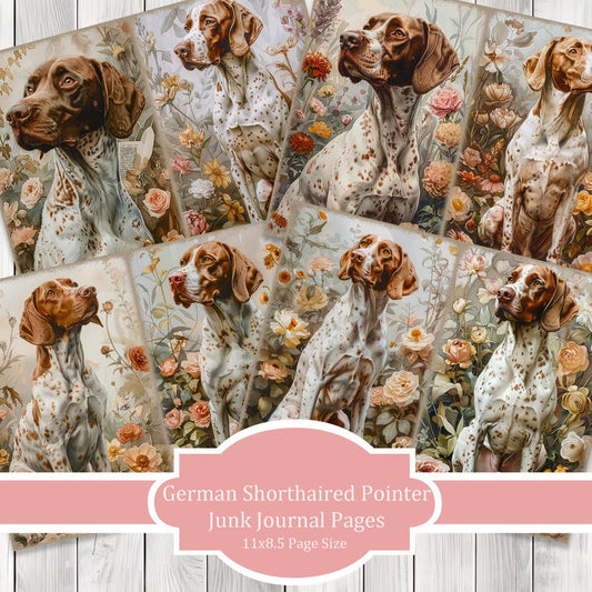 German Shorthaired Pointer- Junk Journal Pages, Journal Paper Set, Dog, Journal Paper, Printable Journal, Scrapbook Paper, Digital Paper