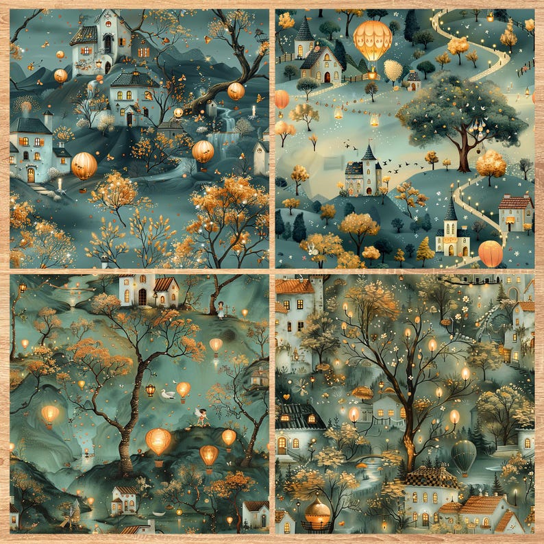 Magical Village - Seamless Pattern - Digital Paper - Printable Journal, Scrapbook Paper, Seamless