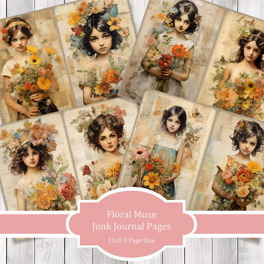 Floral Muse - Junk Journal Pages, Journal Paper Set, Dog, Journal Paper, Printable Journal, Scrapbook Paper, Digital Paper